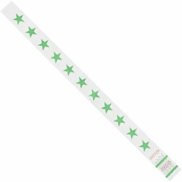 Bsc Preferred 3/4 x 10'' Green Stars Tyvek Wristbands, 500PK S-15233G